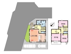 Ｂ6号棟　人気の角地の明るいお住まい。約３帖の広々とした洗面脱衣スペース。主寝室には大容量のＷＩＣをご用意した、３ＬＤＫのお住まい。
※車種制限はございますが、２台駐車も可能です。
※図面と現地が異なる場合は、現地優先となります。