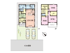 ４号棟・間取図
ちょっと横になったり、お子様のお昼寝部屋としても使える３帖の畳コーナー。
脱衣室と広い洗面室が分かれた使い勝手の良い間取です。