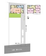 ４号棟・間取図、配置図
3ＬＤＫ+マルチスペース(S)+WIC+下屋裏収納庫
※２階の居室は間仕切り可能で４SＬＤＫにも。
※奥行きのある駐車スペースは横幅３ｍで窮屈感がございません。2～3台駐車可能です。
※床暖房の配置場所はおおよそのイメージです。