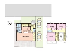 ３ＬＤＫ＋大容量パントリー収納＋主寝室には大型のＷＩＣ。
広い敷地で、２台駐車＋駐輪場も問題ございません。