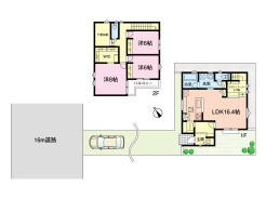 ３号棟・間取図です。
３ＬＤＫ（リビングの一部は小上りのスタディコーナー）
奥様も喜んで頂ける家事導線のあるパントリー収納。家族のコミュニケーションが取れるリビングin階段です。